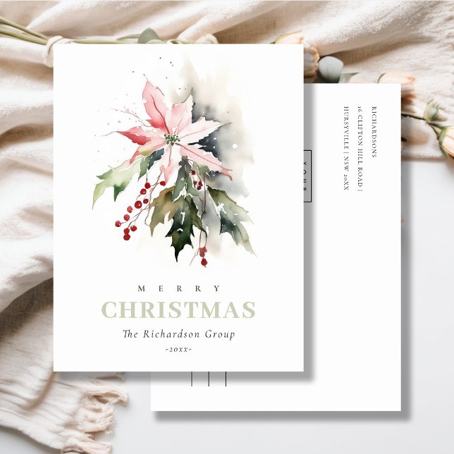 Cartes Pour Fêtes Annuelles Business Christmas Berry Poinsettia Logo d'entrepr (Créateur téléchargé)