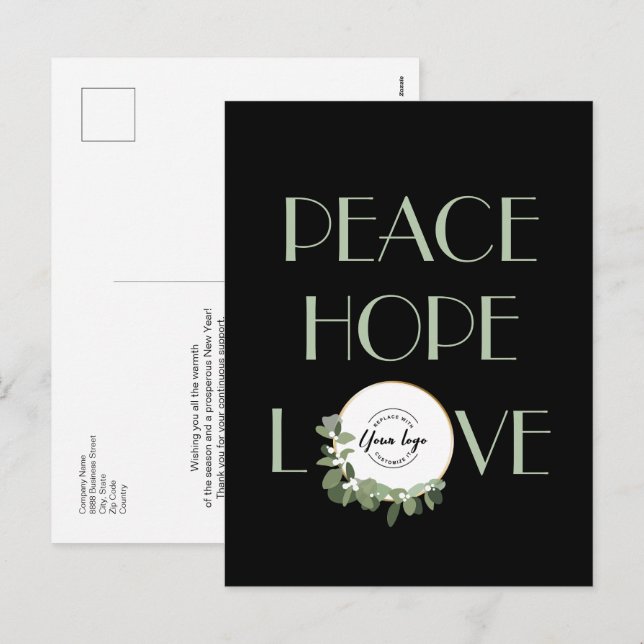 Cartes Pour Fêtes Annuelles Business Custom Logo Moderne Wreath Peace Hope lov (Devant / Derrière)