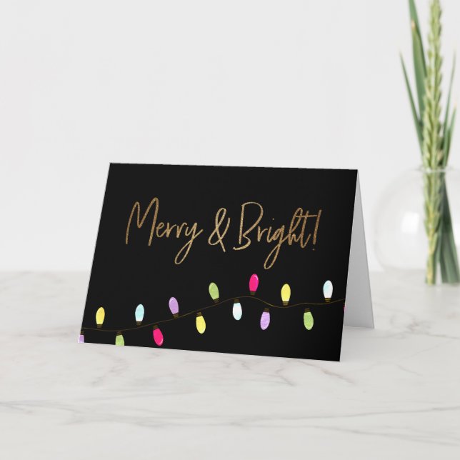 Cartes Pour Fêtes Annuelles Business Gold Joyeux et lumières de Noël lumineuse (Devant)