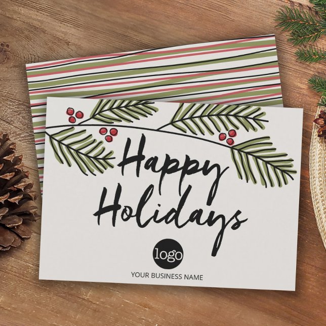 Cartes Pour Fêtes Annuelles Business Happy Holidays Rustic Pine Tree Branches (Créateur téléchargé)