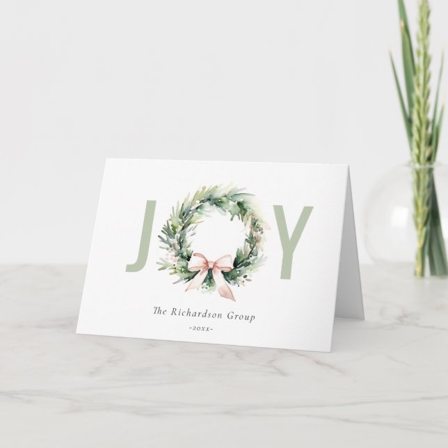 Cartes Pour Fêtes Annuelles Business Joy Christmas Wreath Logo d'entreprise (Devant)