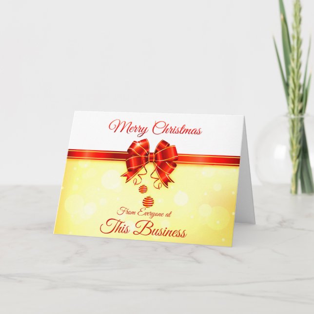 Cartes Pour Fêtes Annuelles Business Joyeux Noël Rouge Ruban Salutation (Devant)