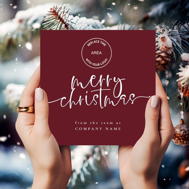 Cartes Pour Fêtes Annuelles Business Logo Bourgogne Joyeux Carré de Noël (Créateur téléchargé)