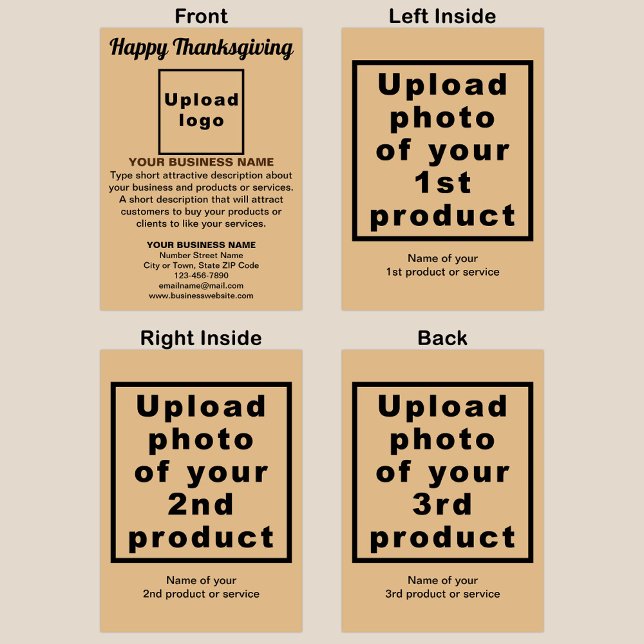 Cartes Pour Fêtes Annuelles Business Thanksgiving Lumière Brown Jour férié pli (Light brown folded holiday card for Thanksgiving with your business brand and products or services.)