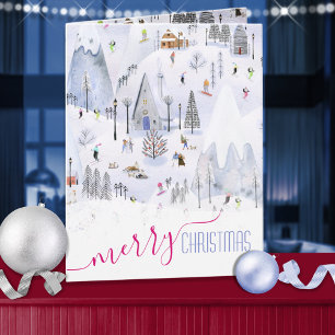 Cartes Pour Fêtes Annuelles Busy Mountain Ski Village Joyeux Noël