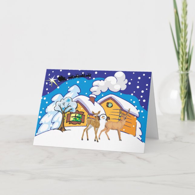 Cartes Pour Fêtes Annuelles cabine de rondin de cerfs communs (Devant)