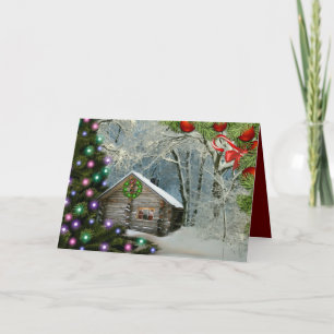 Cartes Pour Fêtes Annuelles Cabine Rustique En Bois Dans Le Sauvage Noël
