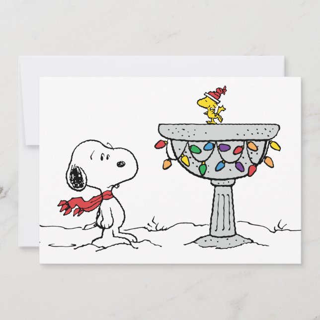Cartes Pour Fêtes Annuelles Cacahuètes | Bain d'oiseau gelé de Snoopy & Woodst (Devant)