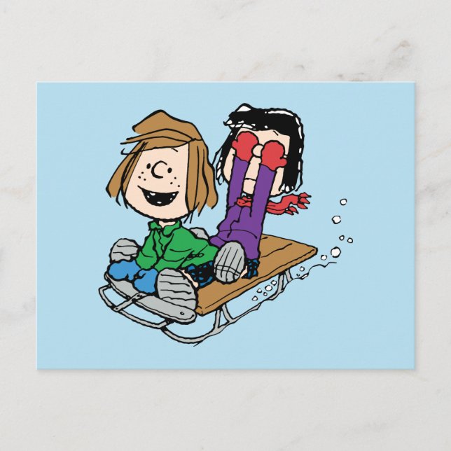 Cartes Pour Fêtes Annuelles cacahuètes | Pepperment Patty & Marcie Sled Riding (Devant)