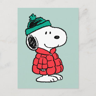 Cartes Pour Fêtes Annuelles cacahuètes   Snoopy Chat d'hiver et Casquette