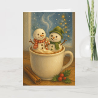 Cartes Pour Fêtes Annuelles Cacao chaud aux bonshommes de neige en guimauve