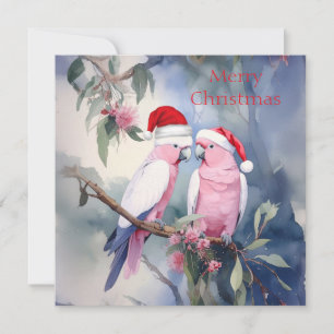 Cartes Pour Fêtes Annuelles Cacatoès roses Chapeau de Père Noël Joyeux Noël