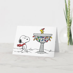 Cartes Pour Fêtes Annuelles Cachots   Bain d'oiseau gelé de Snoopy & Woodstock