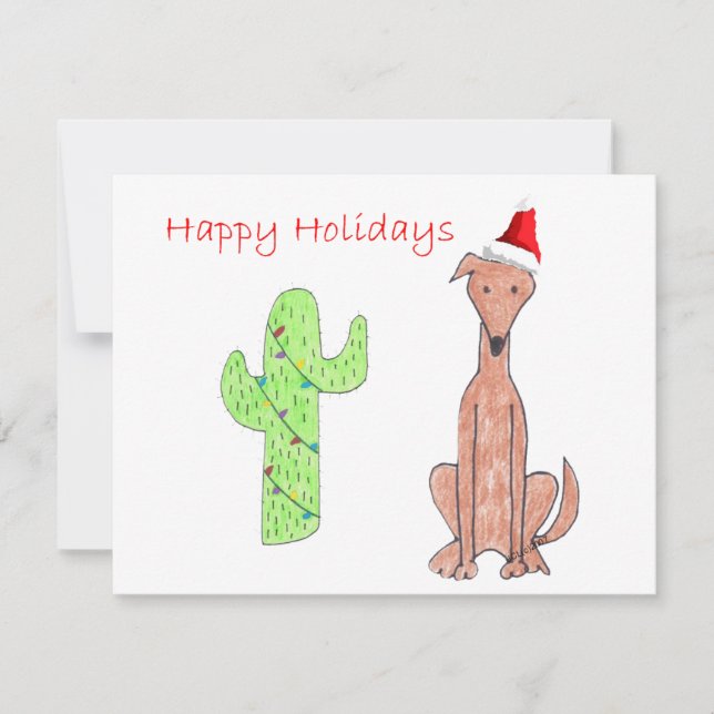 Cartes Pour Fêtes Annuelles Cactus de la Faune Greyhound Noël (Devant)