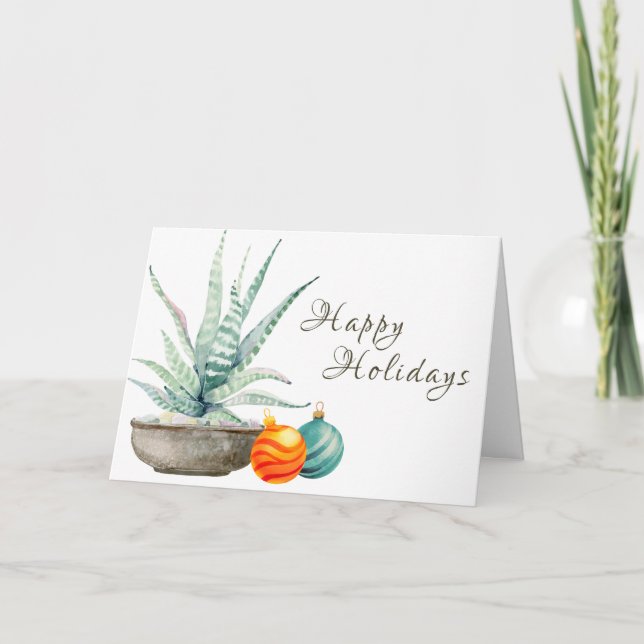 Cartes Pour Fêtes Annuelles Cactus pointillés et ornements de Noël (Devant)