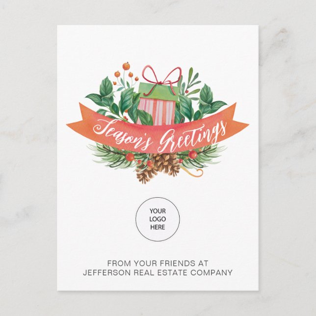 Cartes Pour Fêtes Annuelles Cadeau de Noël Pine Wreath Company Logo Entreprise (Devant)
