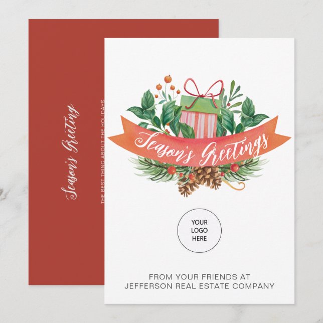 Cartes Pour Fêtes Annuelles Cadeau de Noël Pine Wreath Company Logo Entreprise (Devant / Derrière)