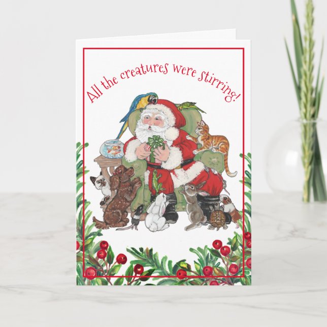 Cartes Pour Fêtes Annuelles Cadeau de vacances Père Noël Animaux de compagnie  (Devant)