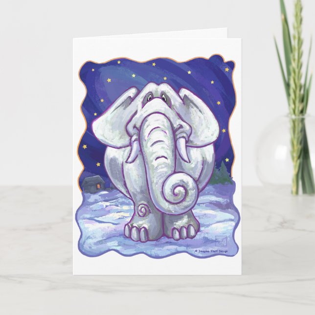 Cartes Pour Fêtes Annuelles Cadeau Eléphant blanc mignon (Devant)