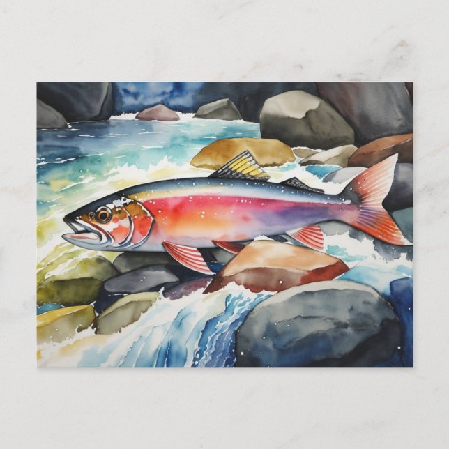 Cartes Pour Fêtes Annuelles *~* Cadeau Hommes Saumons AP49 River Stream (Devant)