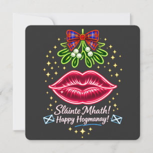 Cartes Pour Fêtes Annuelles Cadeau néon tartan gui de Hogmanay écossais