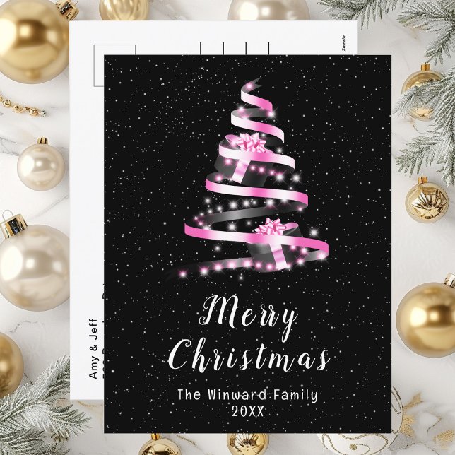 Cartes Pour Fêtes Annuelles Cadeau rose et noir Ruban Joyeux Noël (Créateur téléchargé)