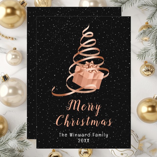 Cartes Pour Fêtes Annuelles Cadeau rose Gold et Black Ribbon Joyeux Noël (Créateur téléchargé)
