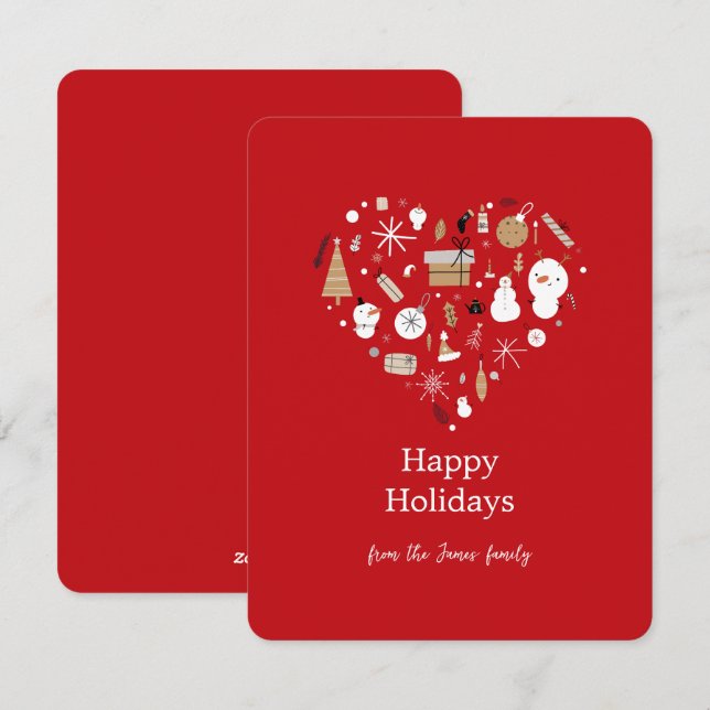 Cartes Pour Fêtes Annuelles Cadeau simple de coeur rouge (Devant / Derrière)