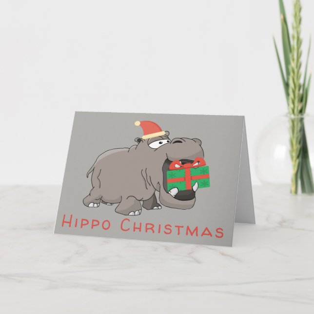 Cartes Pour Fêtes Annuelles Cadeau vert de Noël hippo (Devant)