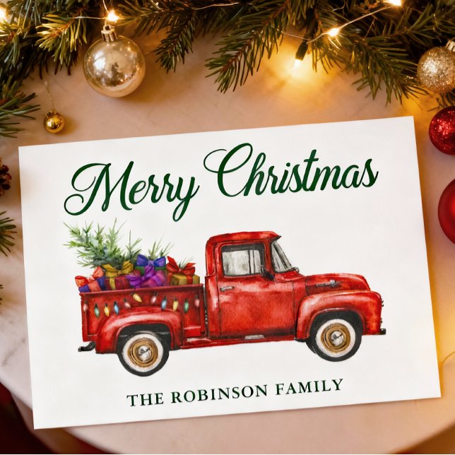 Cartes Pour Fêtes Annuelles Cadeaux classiques de Camion Rouge Arbre Noël Nom  (Créateur téléchargé)