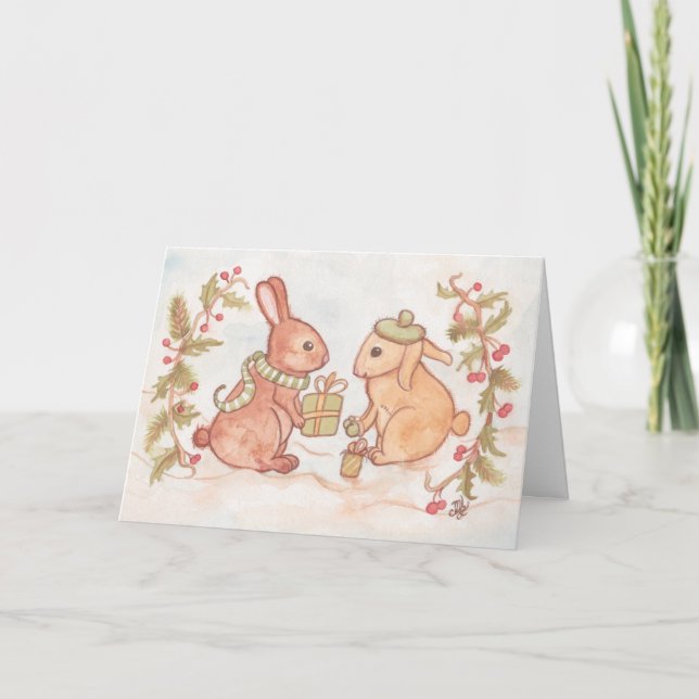 Cartes Pour Fêtes Annuelles Cadeaux de change de lapins de vacances (Devant)