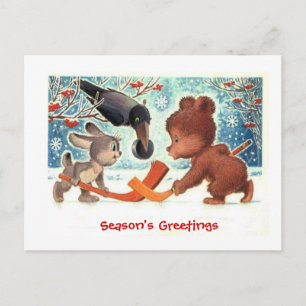 Cartes Pour Fêtes Annuelles Cadeaux de Noël, Animaux jouant au hockey sur glac