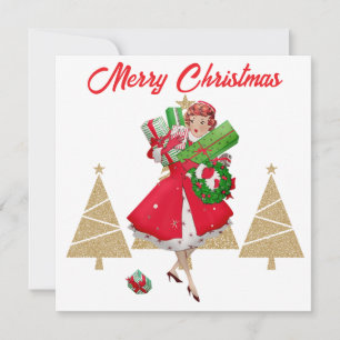 Cartes Pour Fêtes Annuelles Cadeaux de Noël vintage pour femme rouge vert or a