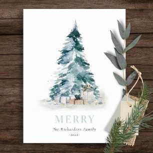 Cartes Pour Fêtes Annuelles Cadeaux de sapin de Noël pin aquarelle eau neige A