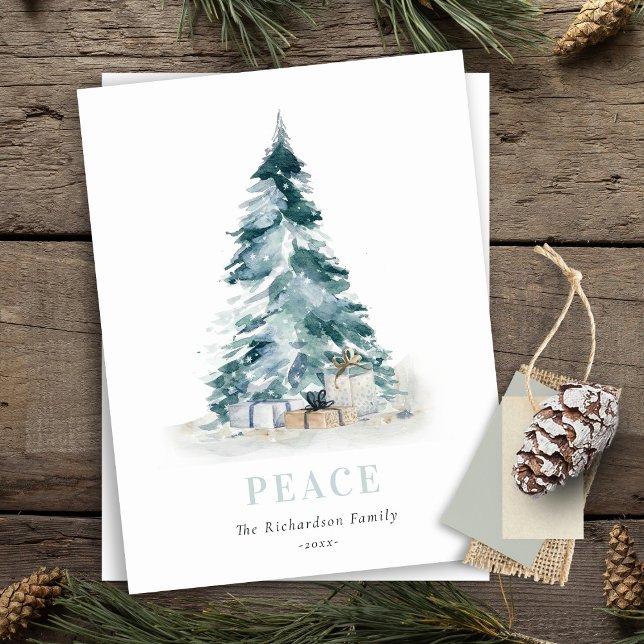 Cartes Pour Fêtes Annuelles Cadeaux de sapin de Noël pin aquarelle paix (Créateur téléchargé)