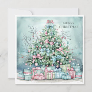 Cartes Pour Fêtes Annuelles Cadeaux de sapin de Noël vintage bleu rose