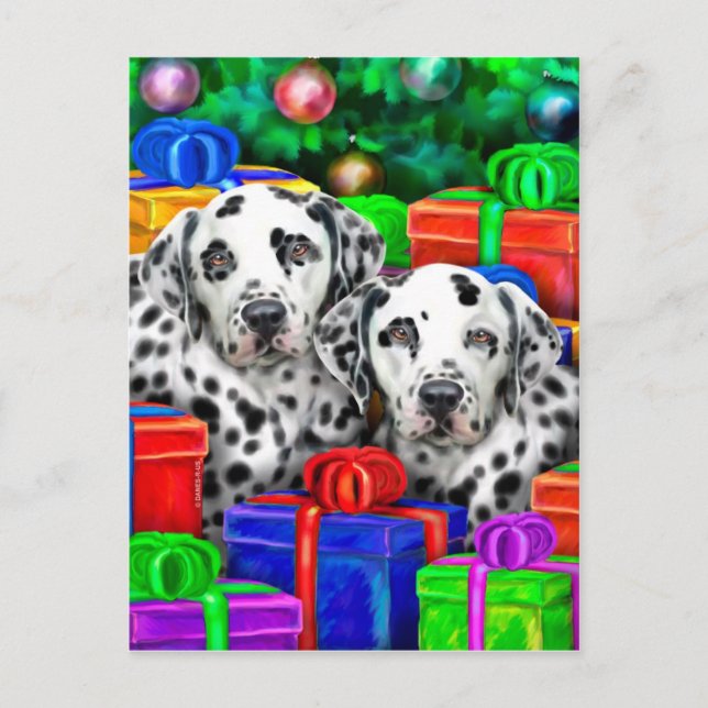 Cartes Pour Fêtes Annuelles Cadeaux ouverts de Noël dalmate (Devant)