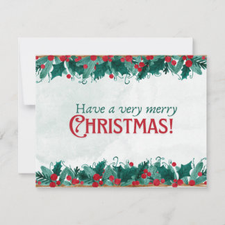 Cartes Pour Fêtes Annuelles Cadre aquarelle de baies et de verdure Noël