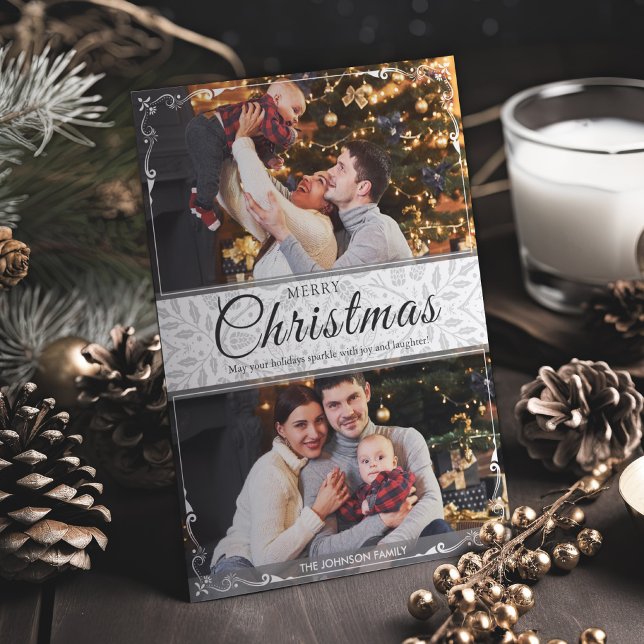 Cartes Pour Fêtes Annuelles Cadre blanc simple et élégant 2 Photo Noël (Créateur téléchargé)