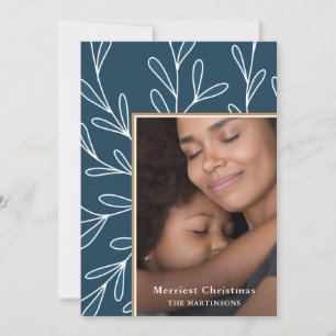 Cartes Pour Fêtes Annuelles Cadre bleu feuillu Photo Noël