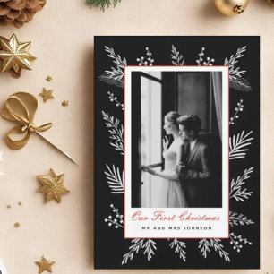 Cartes Pour Fêtes Annuelles Cadre botanique moderne photo de Noël Nouveau mari