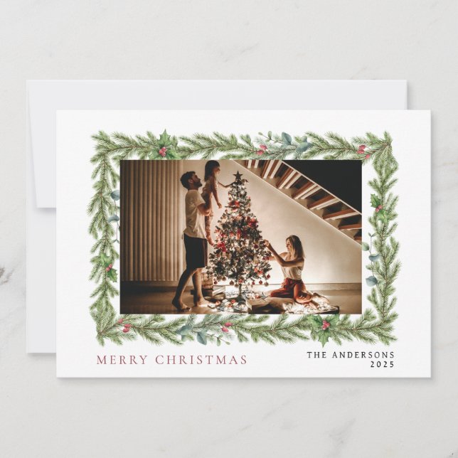 Cartes Pour Fêtes Annuelles Cadre botanique Noël | Famille élégante 1 photo (Devant)