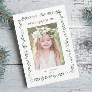 Cartes Pour Fêtes Annuelles Cadre botanique vert élégant Photo joyeuse et lumi
