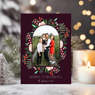 Cartes Pour Fêtes Annuelles Cadre d'arc moderne Floral Joyeux Noël Photo