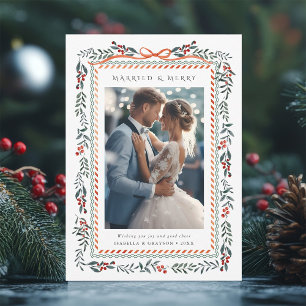 Cartes Pour Fêtes Annuelles Cadre de baie d'hiver Marié & Joyeux Photo
