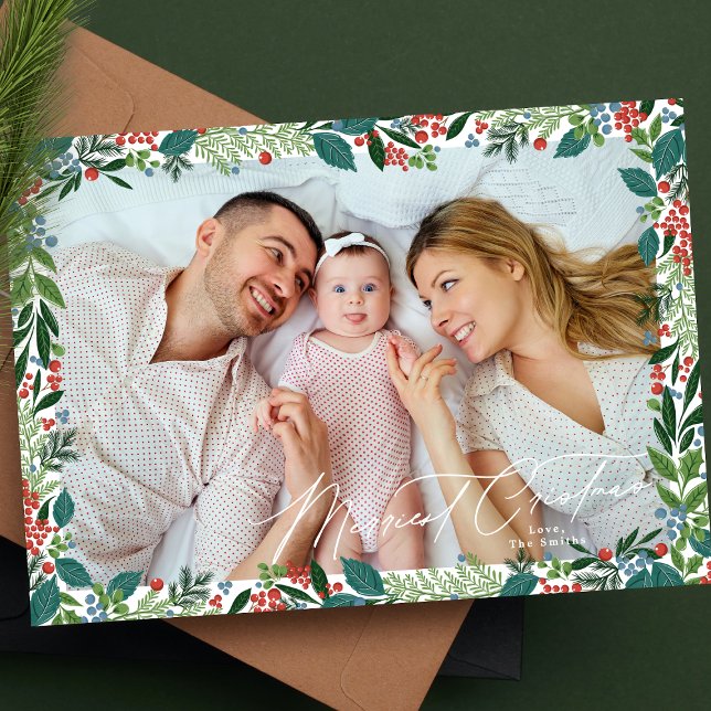 Cartes Pour Fêtes Annuelles cadre de baies élégante plus merriest noël photo (Créateur téléchargé)