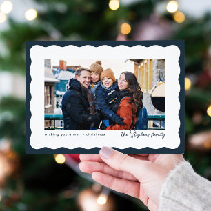 Cartes Pour Fêtes Annuelles Cadre de bord ondulé mignon photo de Noël marine