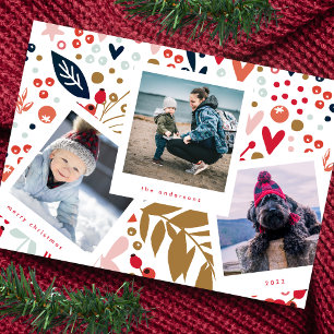 Cartes Pour Fêtes Annuelles Cadre de cabine multiphoto   Noël botanique rouge