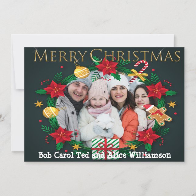 Cartes Pour Fêtes Annuelles Cadre de couronne or Joyeux Noël Photo (Devant)