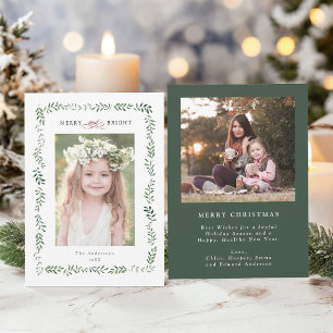 Cartes Pour Fêtes Annuelles Cadre de feuillage vert élégant Joyeux & Lumineux
